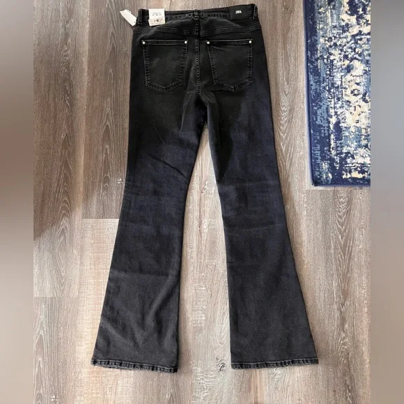 New with tags Zara high waist fit and flare full length black jeans size 10 - Picture 4 of 5